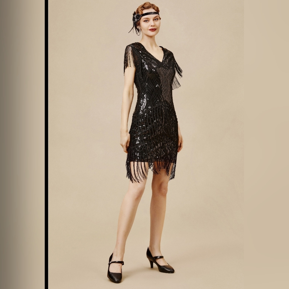 Sparkly Sequin Bodycon Flapper Dress with headpiece